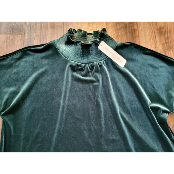 New Soft Surroundings Floriana Green Velvet Long Sleeve Ruffle Trim High Neck M - Picture 3 of 8